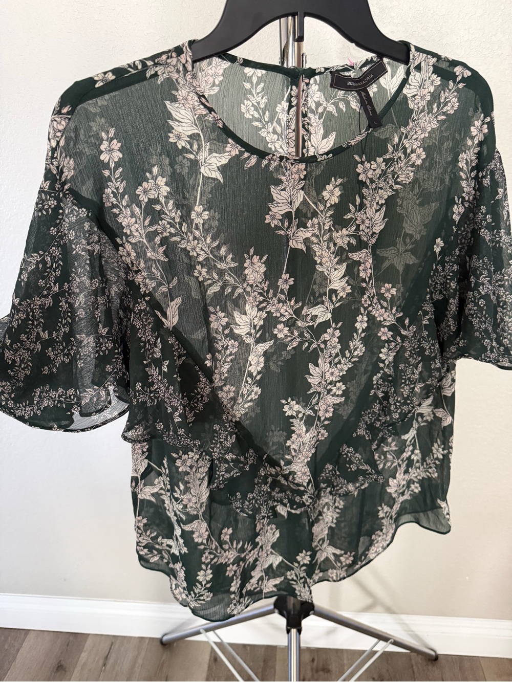 BCBG Floral Sheer Ruffle Blouse